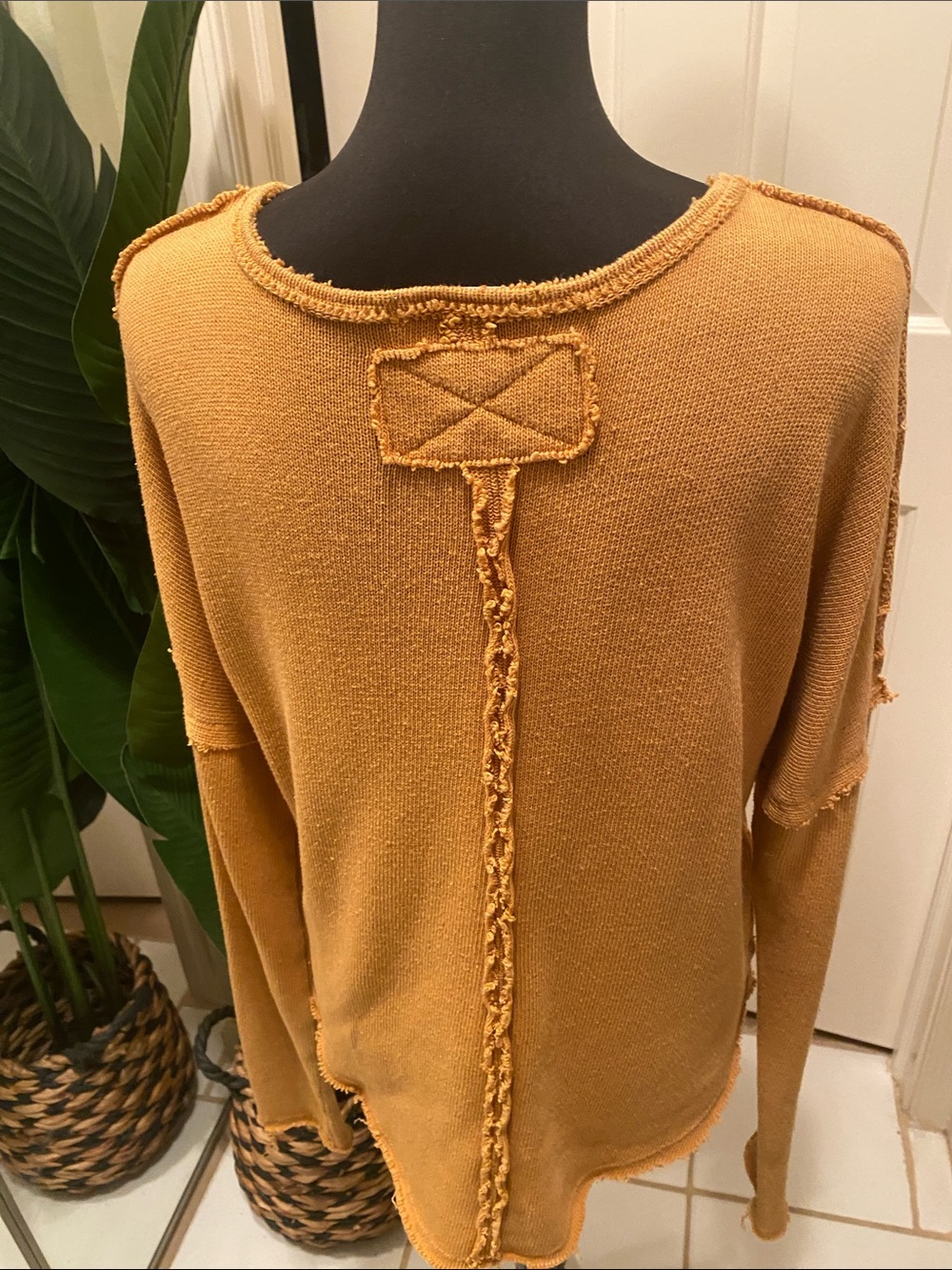 We The Free Distressed V-Neck Sweater in Mustard - Picture 3 of 5